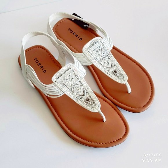 torrid Shoes - NWT Torrid Size 11ww White Embroidered Stretch Strappy Thong Flat Sandals
